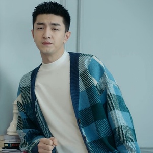 欧洲遇见璀璨的你金瀚季默同款毛针织衫v领格子拼色外套男衣服潮