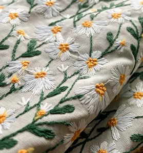 日系复古文雅刺绣立体绣花棉麻布料diy包包衣服手工面料