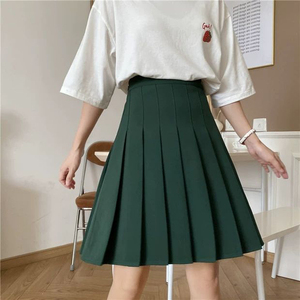 百褶裙过膝盖中长半身裙女墨绿纯色垂感jk制服正版学院风大码裙子