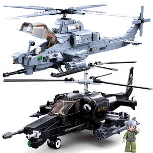 小鲁班积木眼镜蛇武装直升机可载人黑鹰重型运输飞机KA52拼装玩具