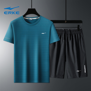 鸿星尔克运动套装男夏季冰丝透气薄款两件套跑步运动休闲短袖套装