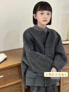 韩国代购童装女童双面羊绒2023冬装新款男童呢子外套儿童保暖大衣