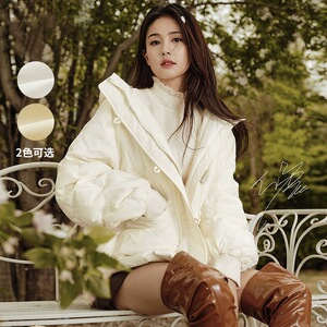 白鹿明星同款羽绒服女短款2021冬新款白鸭绒小个子轻薄连帽外套