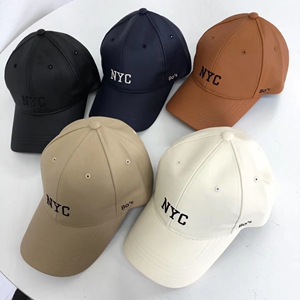 韩版时尚男女青年鸭舌帽韩国代购东大门pu皮质nyc刺绣宽檐棒球帽