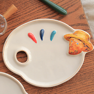 岩井成器 艺术家梵高调色盘首饰收纳盘创意陶瓷置物盘水果甜品盘