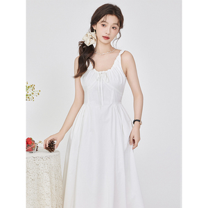 法式白色吊带裙女夏季背带裙茶歇仙女裙收腰显瘦高级感长款连衣裙