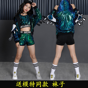 儿童爵士舞服装韩版jazz小女孩跳舞衣服露脐嘻哈卫衣现代街舞套装