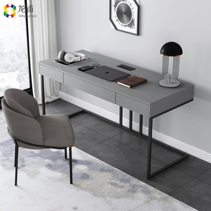意式北欧风灰色书桌双人电脑现代简约桌办公桌家用卧室书房电脑桌