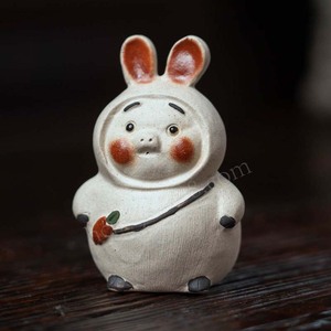 紫砂茶宠猪小摆件十二生肖兔子创意手工茶玩茶盘茶具配件陶瓷