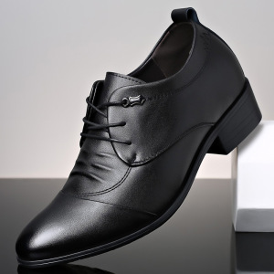 内增高年轻人公务员上班族皮鞋男西装鞋系鞋带面试职业男鞋爸爸鞋