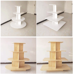 木质圆形中岛柜展示台红酒超市货架多层展示架堆头鞋店货架礼品柜