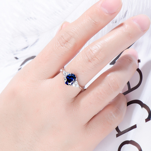 蓝色宝石戒指s952银女款时尚个性韩版高级感简约纯银活口妈妈款