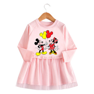 米妮米奇妙妙屋春秋儿童裙子衣服女童长袖拼接网纱裙女孩棉连衣裙