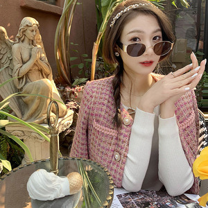 sandro veneta法式小香风外套女2021秋冬百搭气质名媛粗花呢上衣