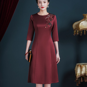 喜婆婆参加儿子婚礼九月礼服裙结婚宴会妈妈装时尚显瘦连衣裙秋装