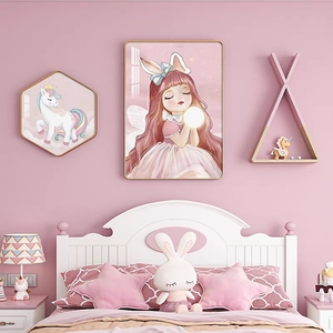 儿童房背景创意晶瓷画女孩粉色温馨床头墙面挂画男孩个性卡通壁画