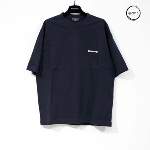 巴黎世家balenciaga深蓝色bb刺绣小logo宽松版型休闲圆领短袖t恤