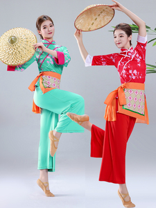民族服装新款村姑采茶舞秧歌舞蹈演出服跳舞小围裙广场舞套装大码