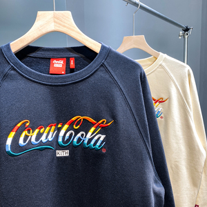 kith可口可乐联名coca-cola圆领卫衣男彩虹刺绣宽松情侣外套女
