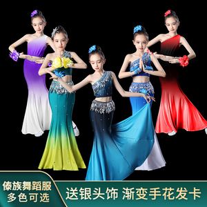 傣族舞蹈服装演出服儿童女童孔雀舞包臀修身艺考民族表演服鱼尾裙