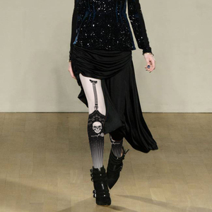 欧美复古朋克个性印花丝袜 吊带骷髅暗黑萝莉街拍连裤袜 时尚潮袜