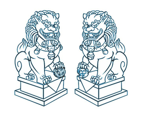 石狮子门神线条图cdr矢量激光打标雕刻机印章书签竹简素材源文件