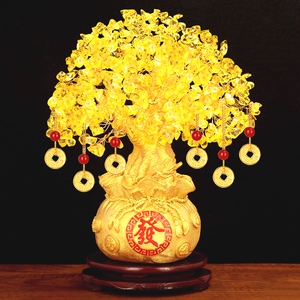 宏图好运肥城吉福黄水晶摇钱树发财树摆件家居酒柜装饰工艺品客厅