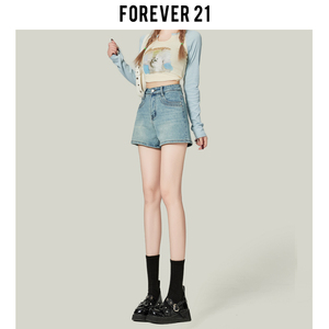 Forever21复古浅蓝色高腰A字牛仔裤女小个子显瘦短裤百搭辣妹热裤