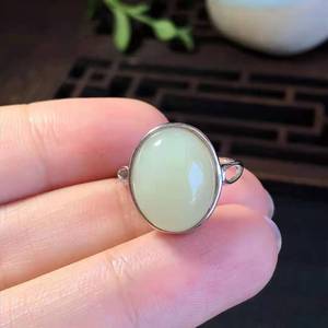 黄白老玉镶嵌戒指纯天然玉石和田玉戒指a货正品男女黄白老玉戒指