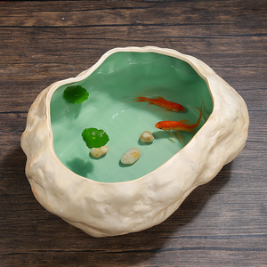 2022新款仿石头陶瓷小鱼缸小型客厅桌面养金鱼斗鱼乌龟专用缸家用