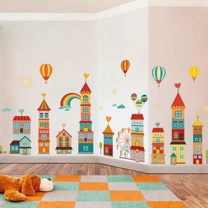 大型ins儿童房墙贴纸卡通城堡装饰品可爱幼儿园走廊卧室自粘贴画