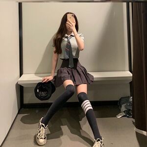 原创设计高级感夏日纯欲性感水手服jk制服套装辣妹微胖女生酷帅潮