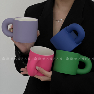 韩式ins风陶瓷水杯胖胖手把马克杯小众设计感高颜值办公室咖啡杯