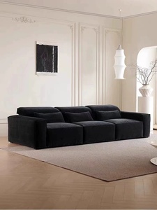 意式直排沙发可调节靠头豆腐块简约小户型客厅黑色雪尼尔布艺沙发
