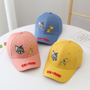 可爱刺绣狗猫和老鼠儿童帽子春秋季防晒遮阳太阳帽女男宝宝鸭舌帽