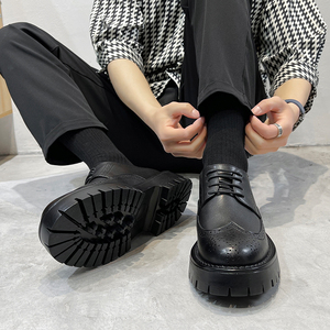 黑色小皮鞋男正装通勤上班圆头皮鞋男工作面试西装商务青年大头鞋