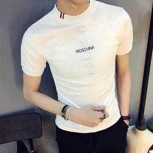 夏季新款个性时尚修身短袖男T恤韩版紧身半高领打底衫t血桖潮半袖