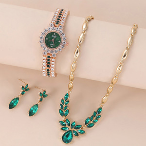 Diamond watch eardrop necklace chain gift set 手表耳坠项链女