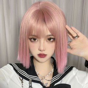 粉色假发女假发全头套女自然减龄网红圆脸时尚可爱风粉色假发短发