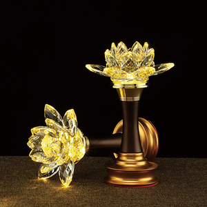 佛前荷花灯供佛灯琉璃灯水晶玻璃莲花灯led七彩长明灯佛堂佛台对