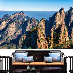 有山无水画靠山图大山高山画背景墙装饰画贴纸沙发墙贴招财泰山