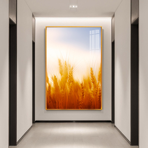简约现代丰收麦穗玄关装饰画餐厅客厅大麦壁画晶瓷酒店火锅店挂画