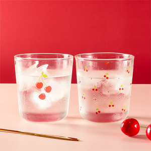 樱桃玻璃杯ins风家用漂亮的可爱粉色少女心水杯闺蜜情侣杯子耐热