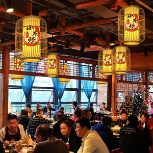 中式餐饮店铺竹编吊灯复古中国风竹艺饭店火锅店过道门头装饰灯笼