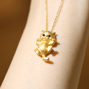 周因音925纯银猫咪项链吊坠 可爱个性银饰女生锁骨链生日礼物