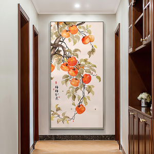 00周沐沐077淘宝客厅柿子手绘油画走廊过道壁画美式玄幻竖挂画事事