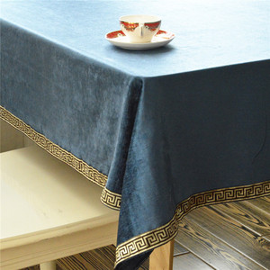 蓝色新中式餐桌布欧式高档轻奢风长方形会议茶几餐厅美式家用定制
