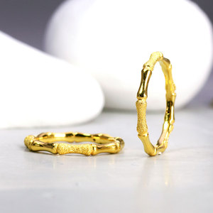 黄金3d硬金工艺999足金24k纯金竹节金戒指磨砂光面ins风指环戒子