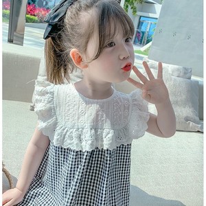 夏季女童纯棉黑白格子刺绣花边显白女孩2-6岁可爱公主直筒连衣裙