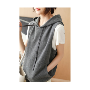 小众设计师款 活力又显年轻 亲肤棉混纺面料 连帽口袋无袖卫衣女